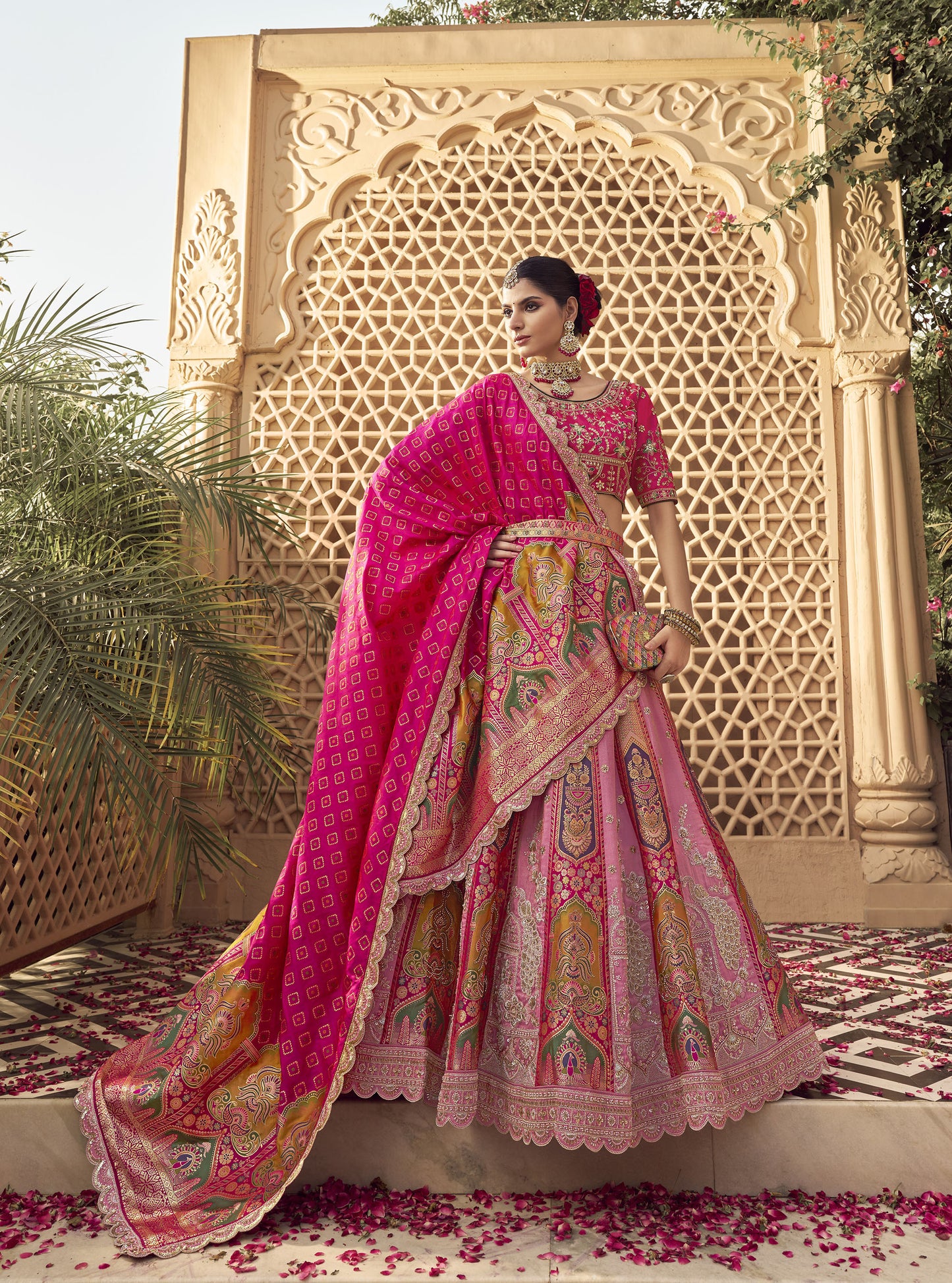 Mauve & Pink Banarasi Silk Zarkan & Cutwork Embroidery Bridal Lehenga
