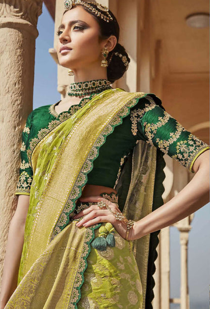 Olive Green Dola Silk Sequins Sindhuri Rani Wedding saree