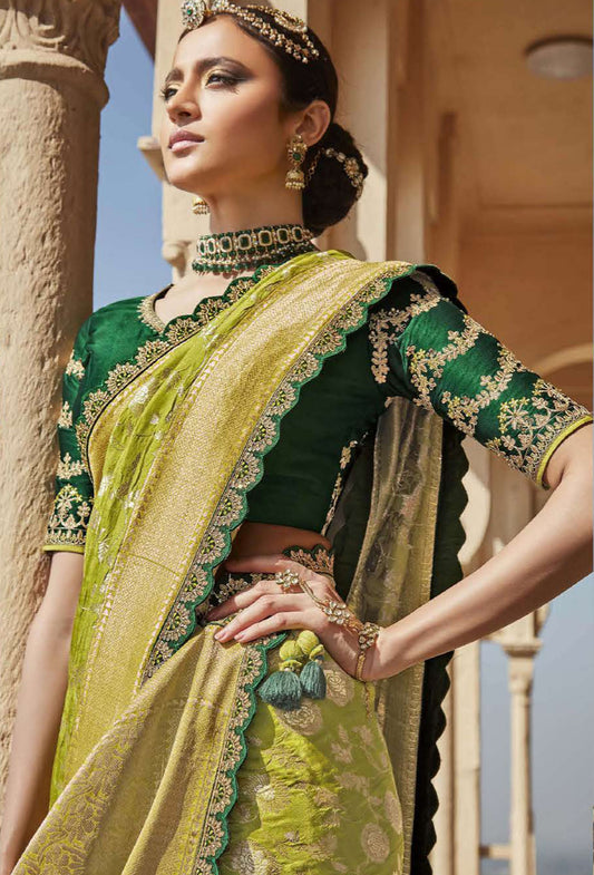 Olive Green Dola Silk Sequins Sindhuri Rani Wedding saree