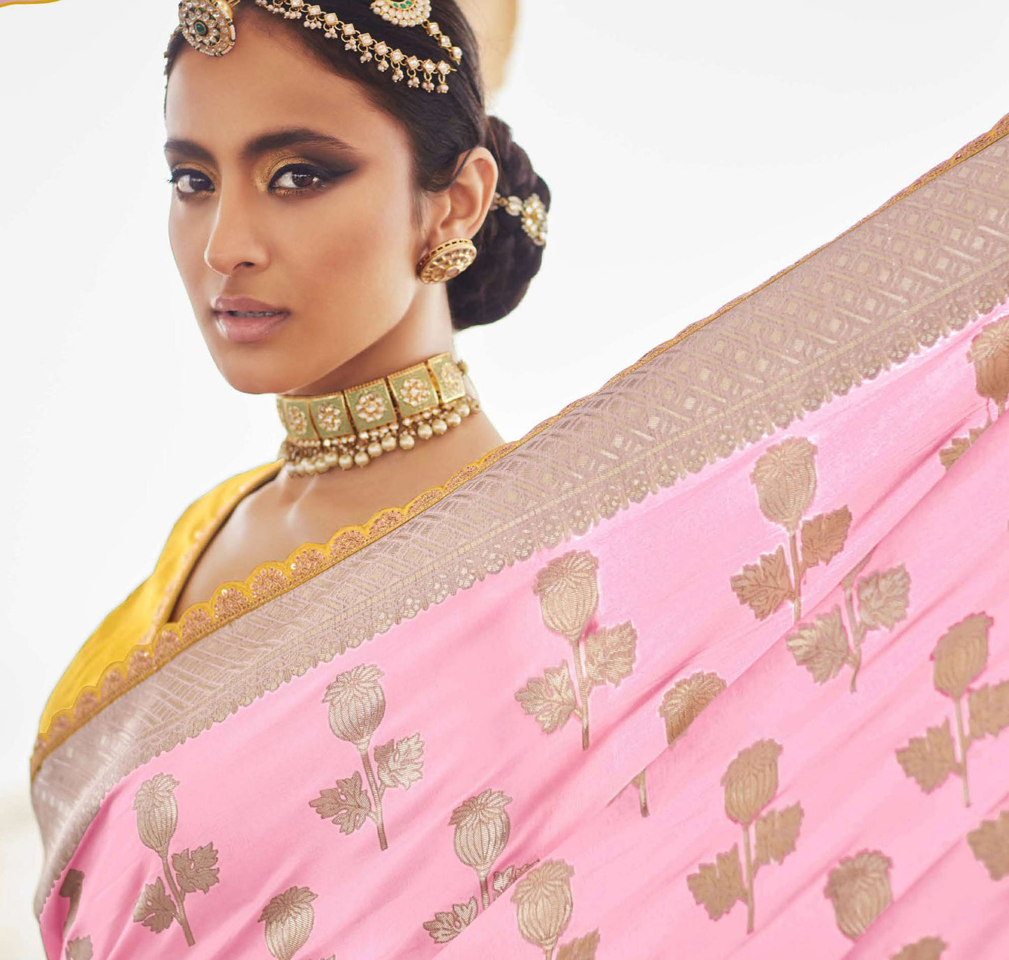 Pink Dola Silk Sequins Sindhuri Rani Wedding saree