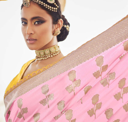 Pink Dola Silk Sequins Sindhuri Rani Wedding saree