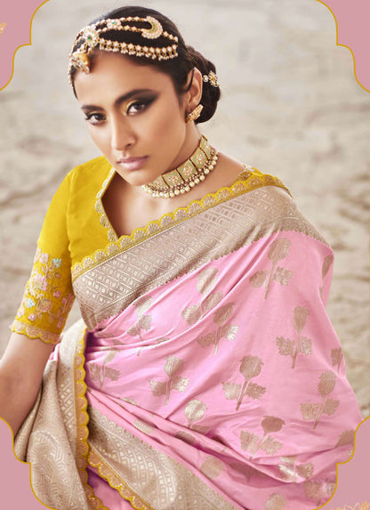 Pink Dola Silk Sequins Sindhuri Rani Wedding saree