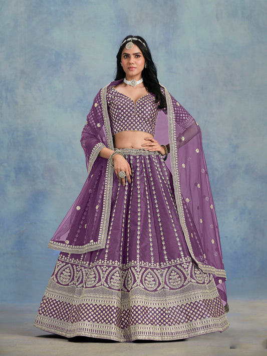 Purple Art Silk Heavy Sequins Embroidered Bridesmaid Lehenga