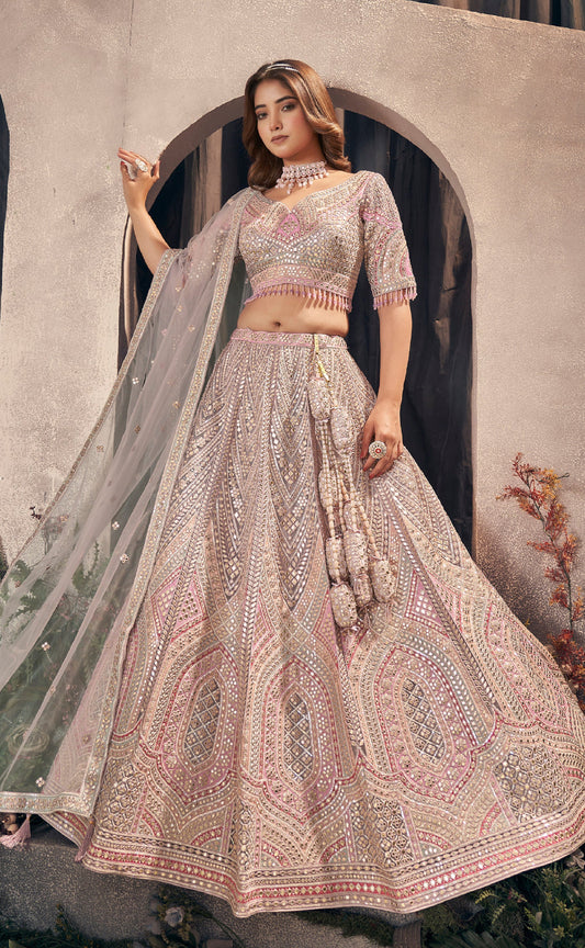 Grey Heavy Gota Patti Embroidery & Hand Work  Net Bridesmaid Lehenga