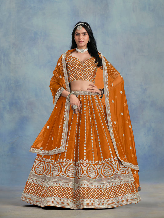 Mustard Art Silk Heavy Sequins Embroidered Haldi Lehenga