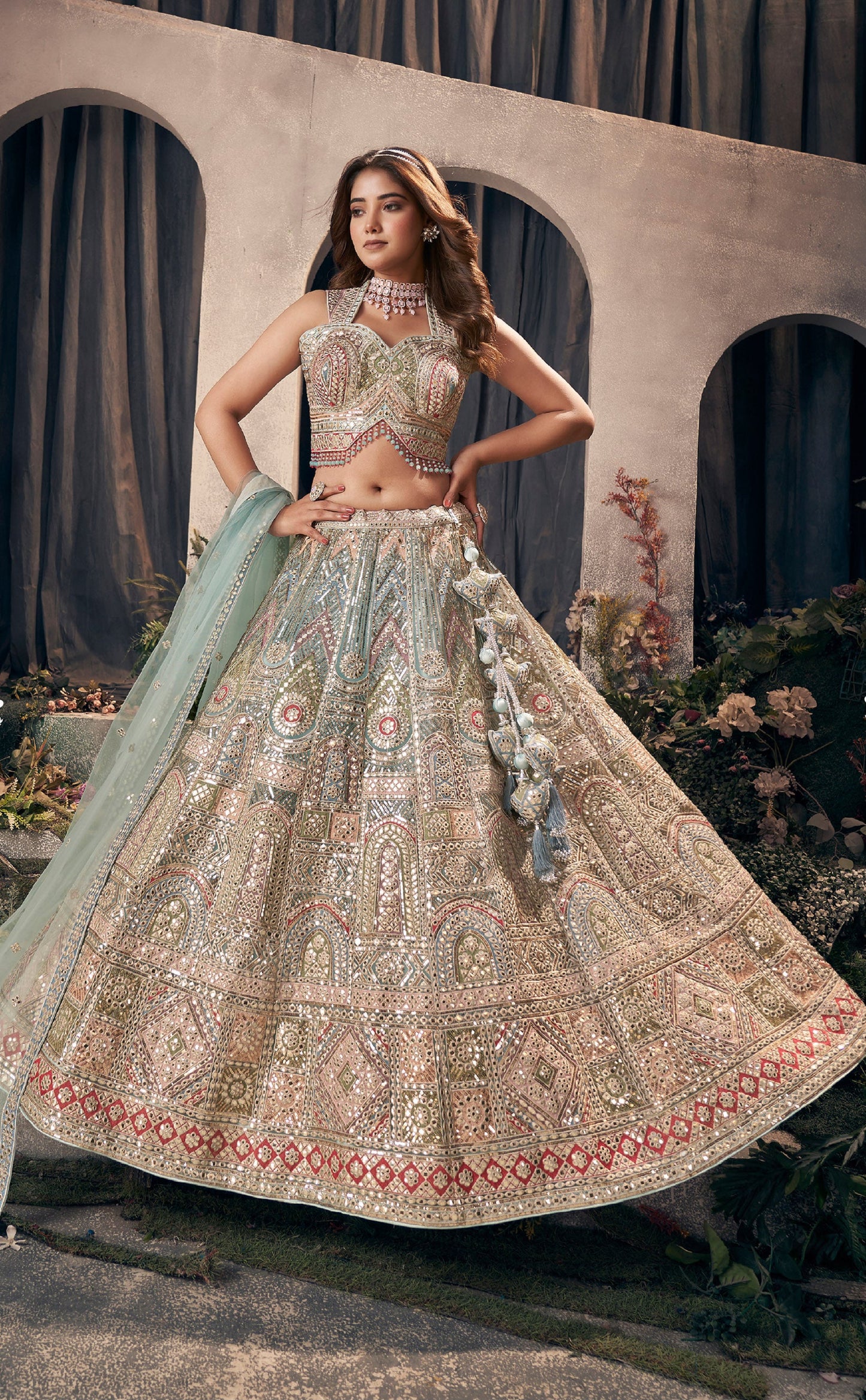 Green Heavy Gota Patti Embroidery & Hand Work Net Bridal Lehenga