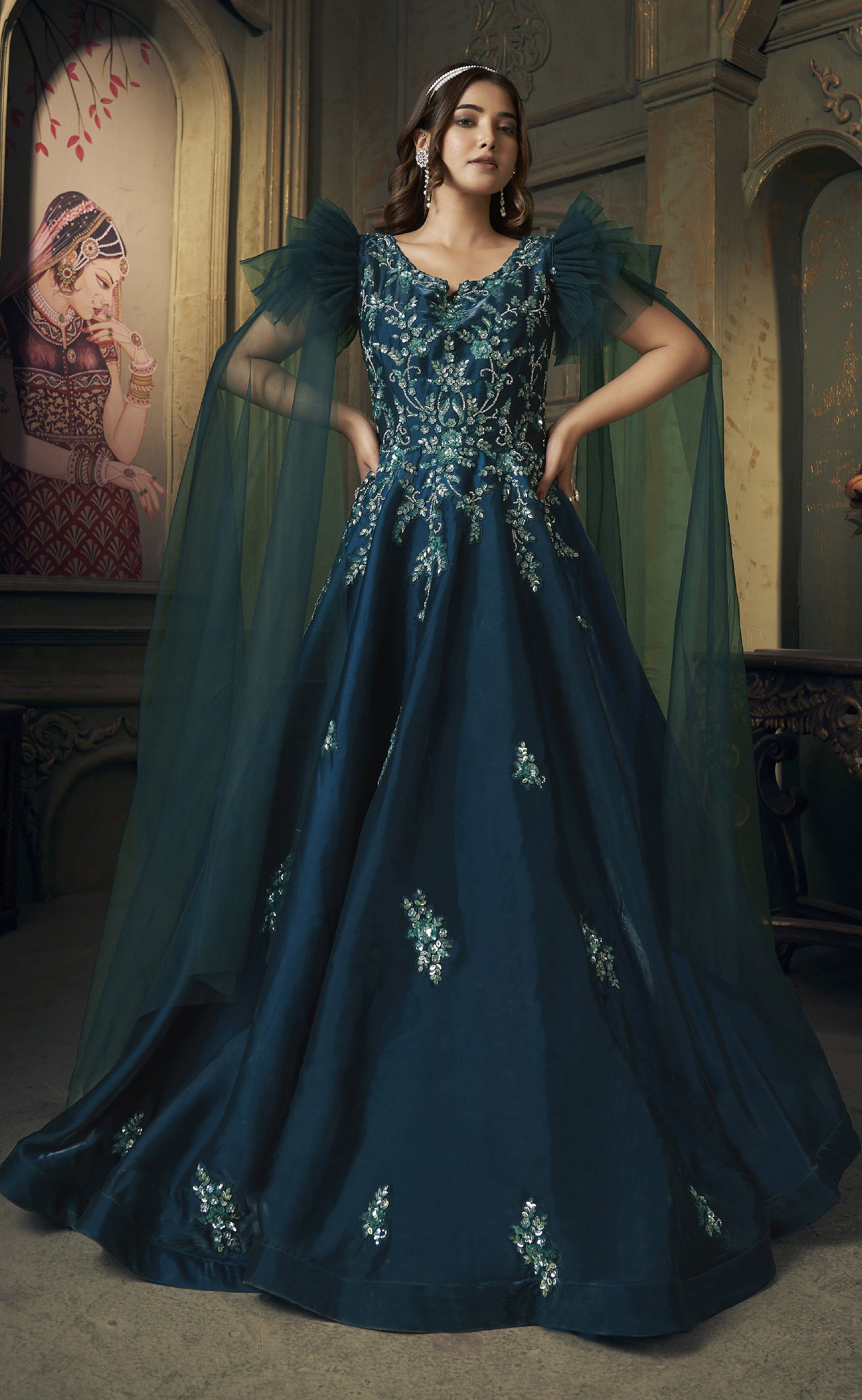 Navy Blue Jimichoo Hand Embroidery Engagement Gown-S1050 – Mohi fashion Navy Blue Jimichoo Hand Embroidery Engagement Gown-S1050 – Mohi fashion