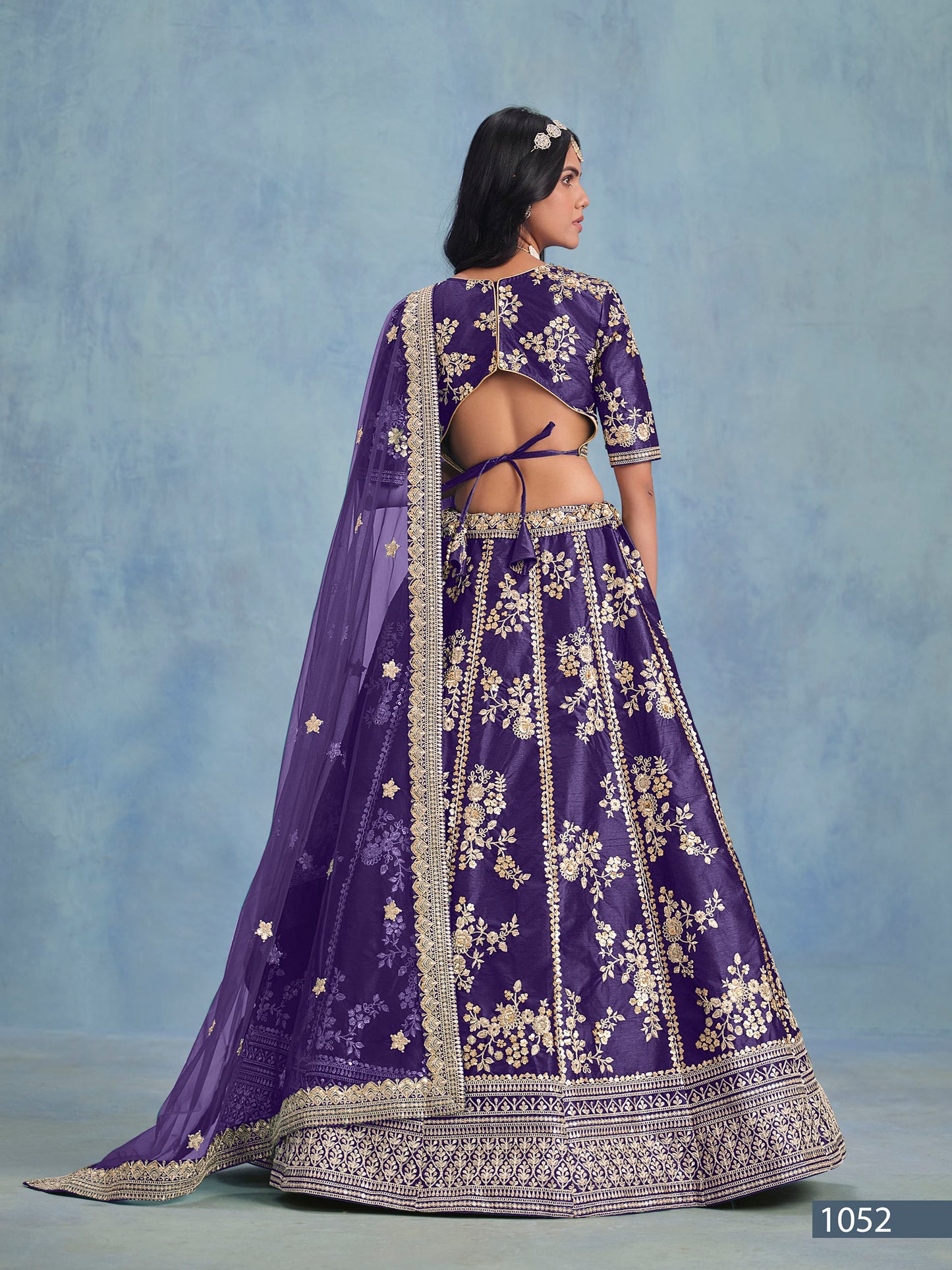 Purple Art Silk Heavy Sequins and Thread Embroidered Sangeet Lehenga