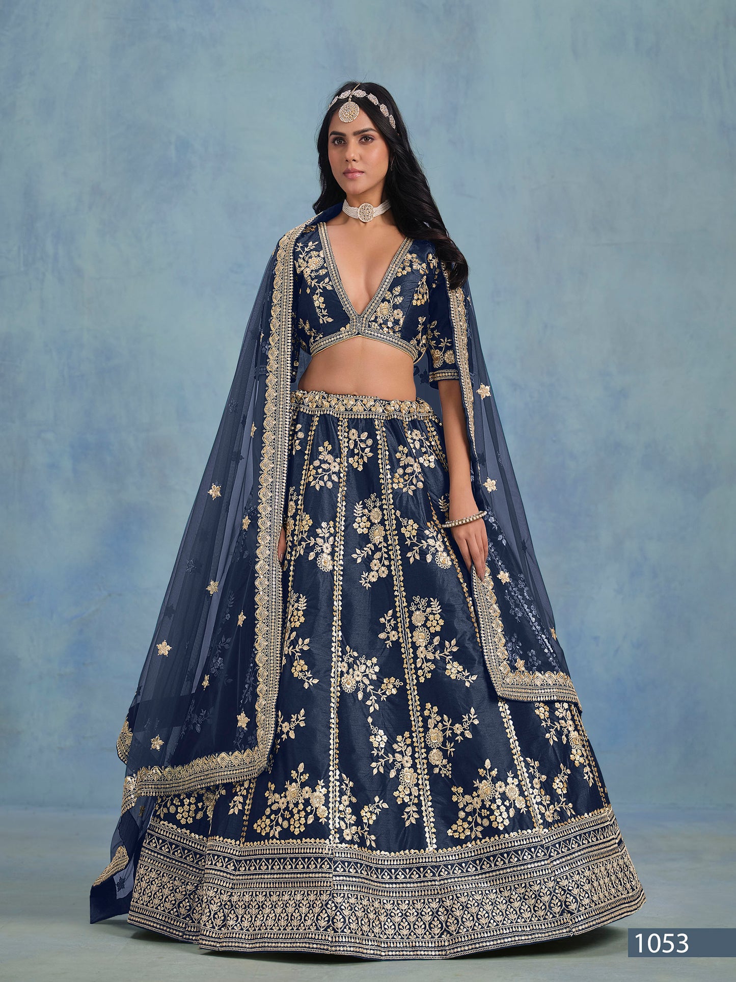 Grey Art Silk Heavy Sequins and Thread Embroidered Bridesmaid Lehenga