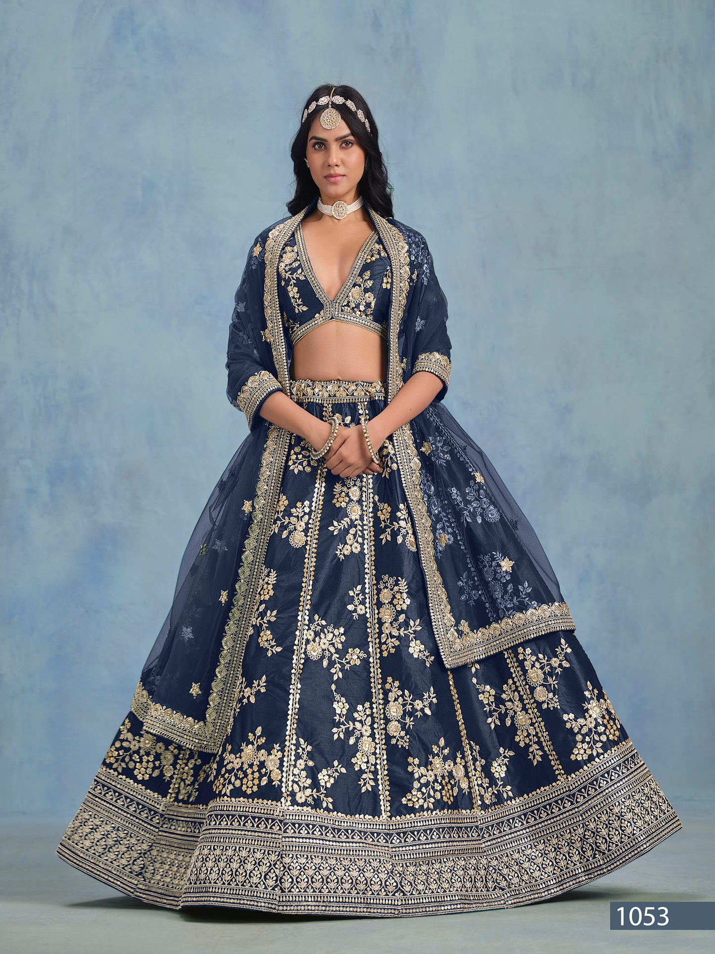 Grey Art Silk Heavy Sequins and Thread Embroidered Bridesmaid Lehenga