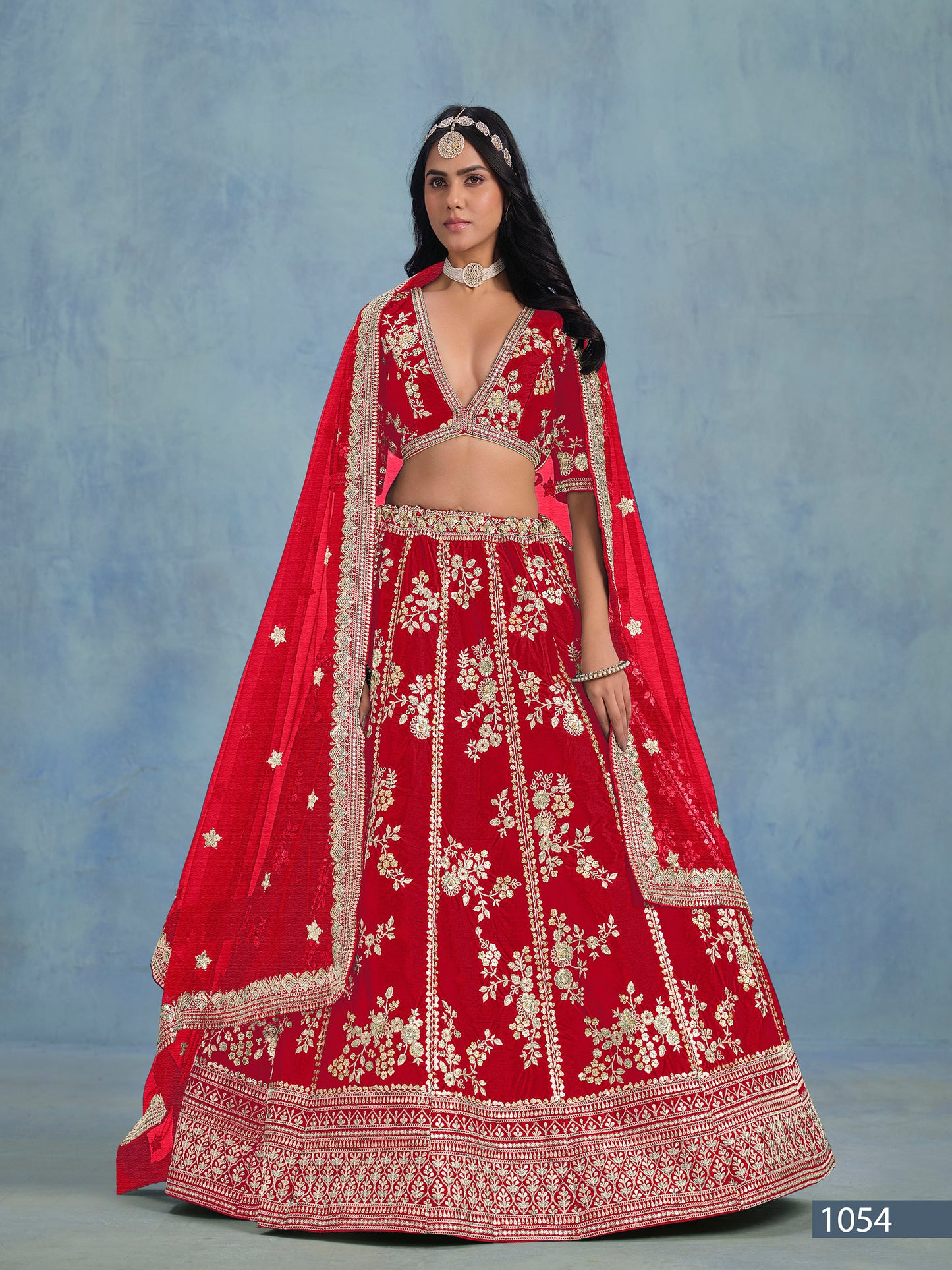 Red Art Silk Heavy Sequins and Thread Embroidered Lehenga