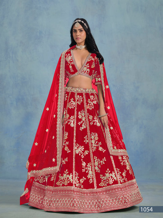 Red Art Silk Heavy Sequins and Thread Embroidered Lehenga