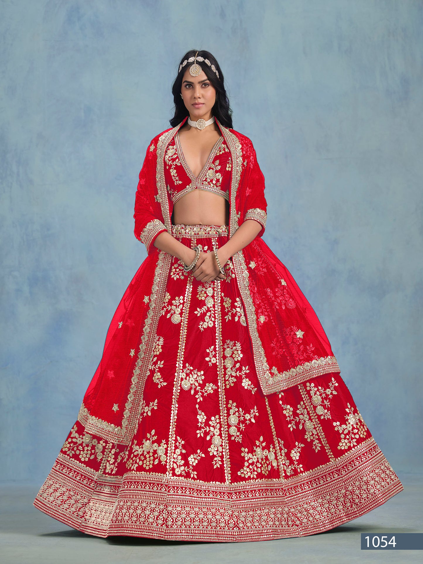 Red Art Silk Heavy Sequins and Thread Embroidered Lehenga