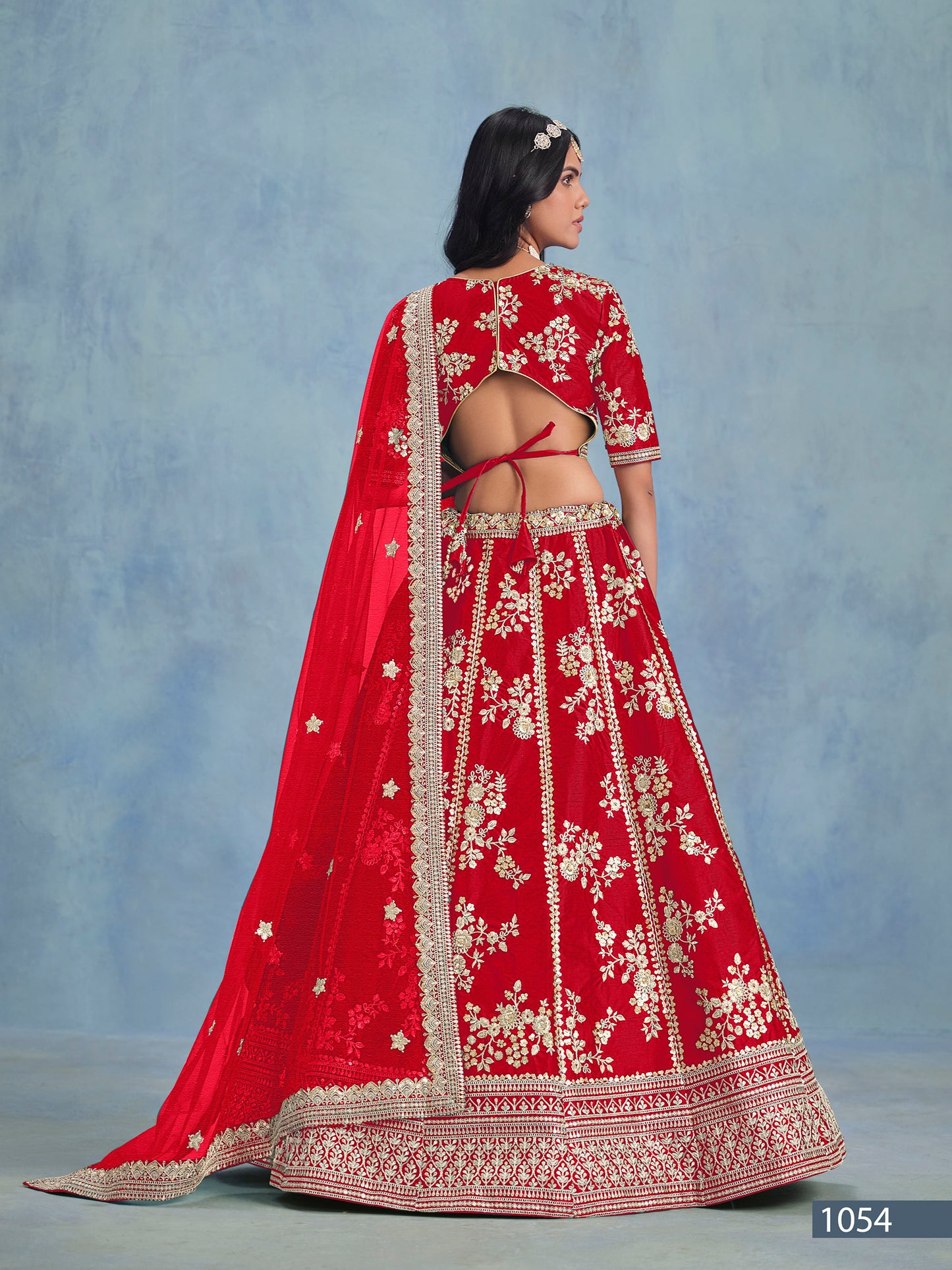 Red Art Silk Heavy Sequins and Thread Embroidered Lehenga