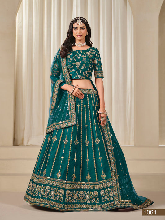 Rama Green Thread & Sequins Art Silk Wedding Guest Lehenga