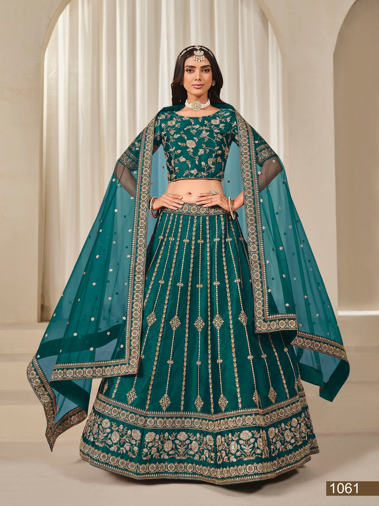 Rama Green Thread & Sequins Art Silk Wedding Guest Lehenga