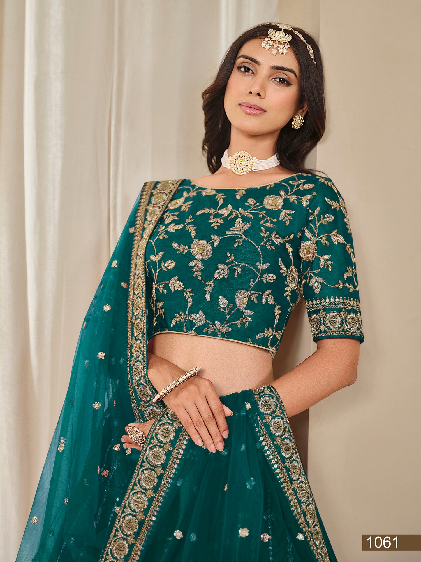 Rama Green Thread & Sequins Art Silk Wedding Guest Lehenga