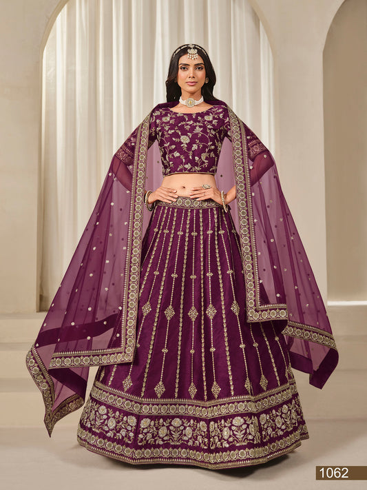 Purple Thread & Sequins Art Silk Wedding Guest Lehenga