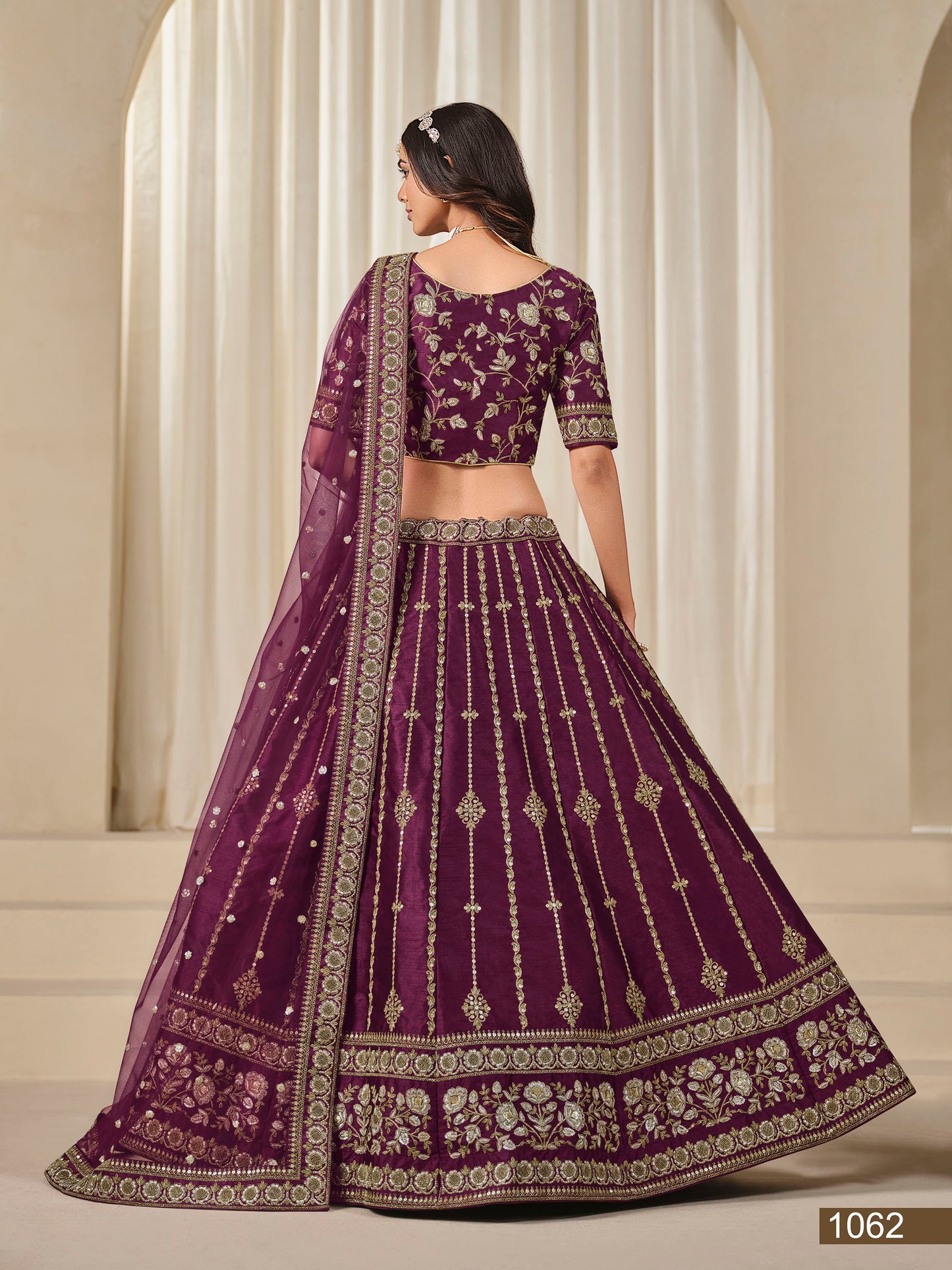 Purple Thread & Sequins Art Silk Wedding Guest Lehenga