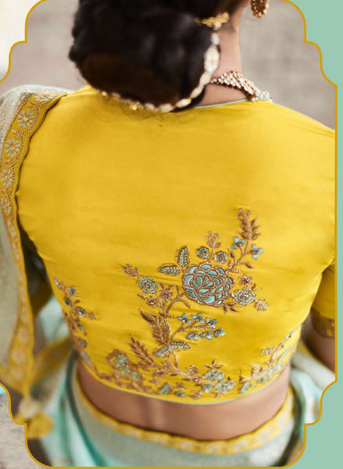 Aqua green Dola Silk Sequins Sindhuri Rani Wedding saree