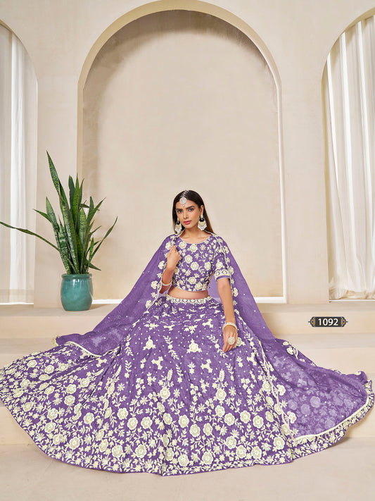 Purple Organza Sequins Embroidered Sangeet Lehenga