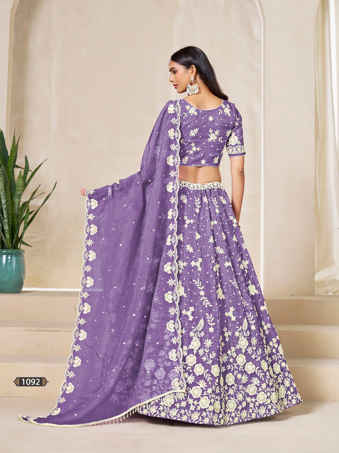 Purple Organza Sequins Embroidered Sangeet Lehenga