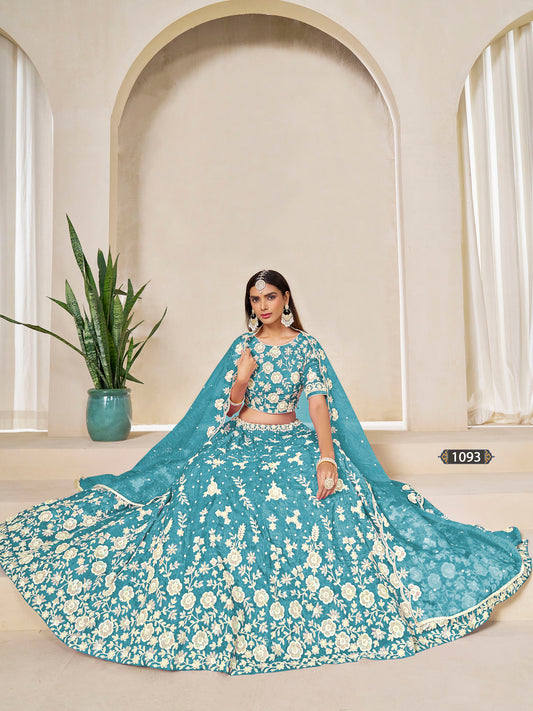 Sky Blue Organza Sequins Embroidered Bridesmaid Lehenga