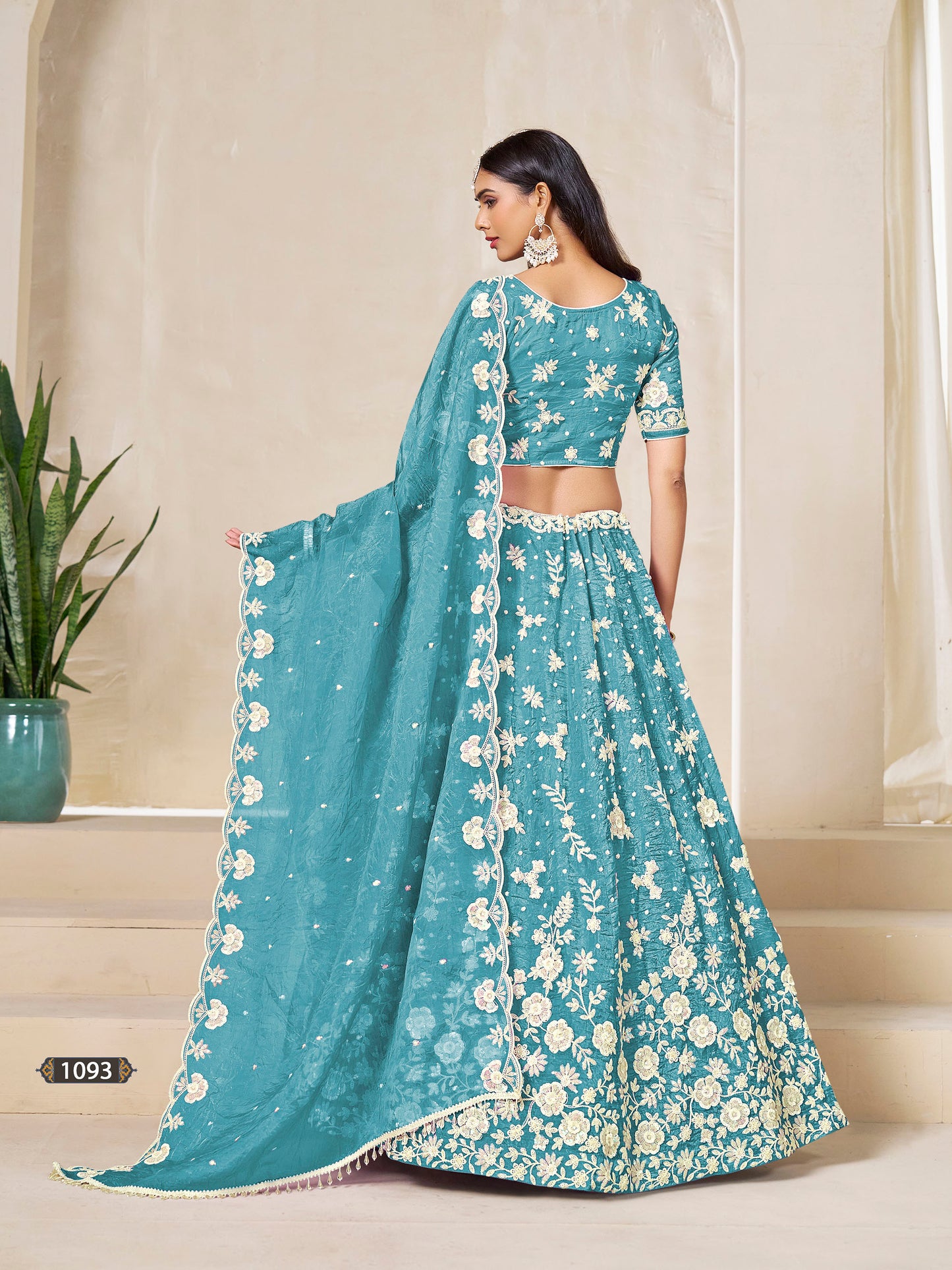 Sky Blue Organza Sequins Embroidered Bridesmaid Lehenga