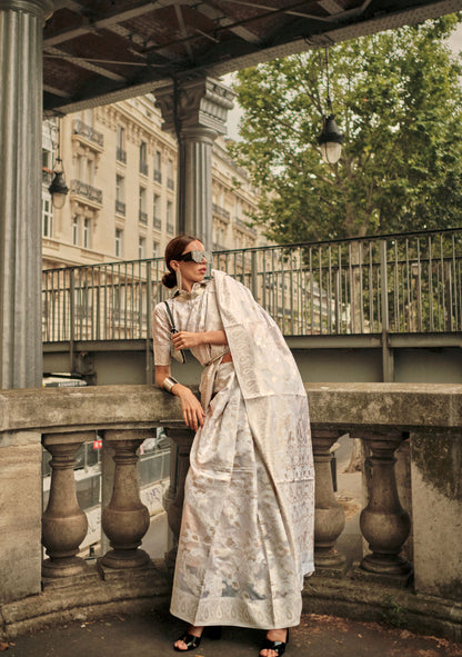 Cream Kaneeza Lucknow Chikankari Zari Saree