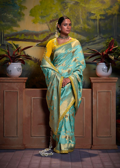 Teal green Dola Silk Sequins embroidered Parnika Festive Saree