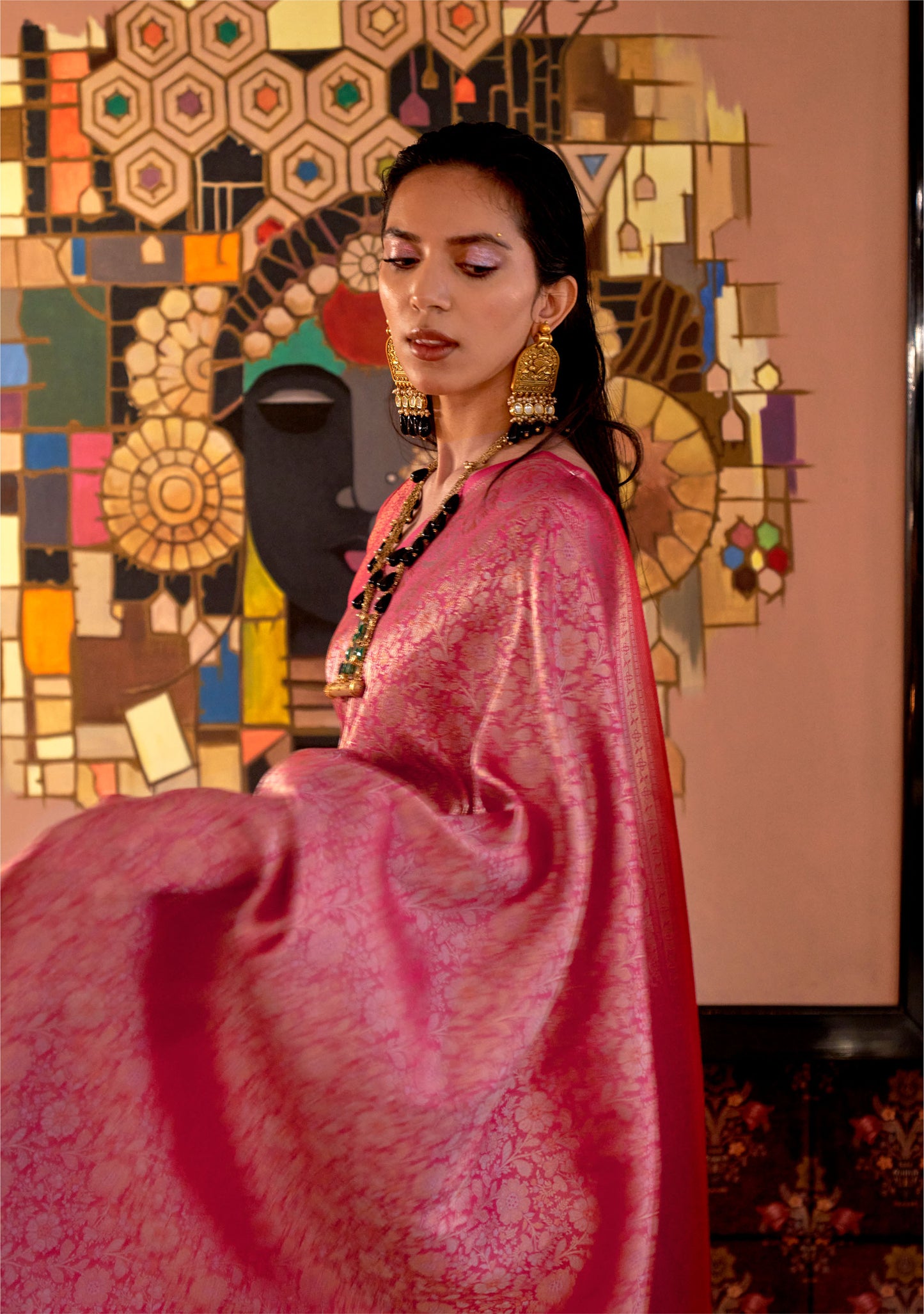 Magenta Kabby Nylon Zari Silk Handloom Saree