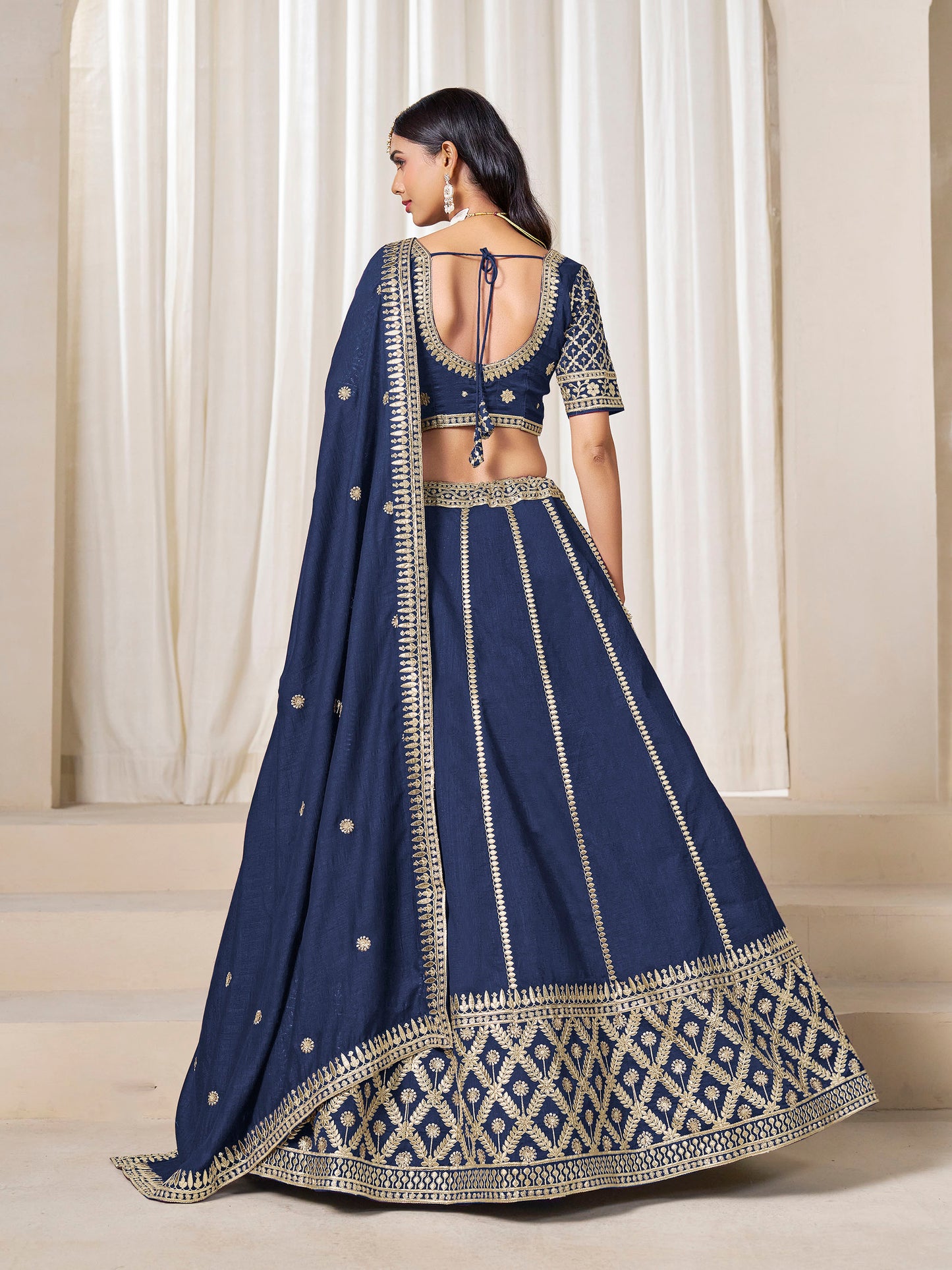 Navy Blue Heavy Sequins Embroidered Art Silk Lehenga for Wedding Guest