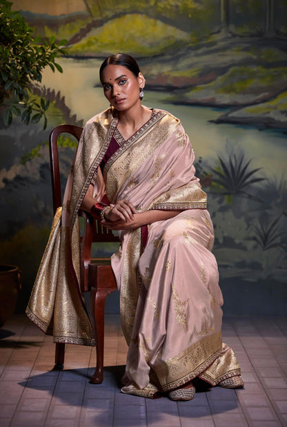 Dusty Rose Dola Silk Sequins embroidered Parnika Festive Saree