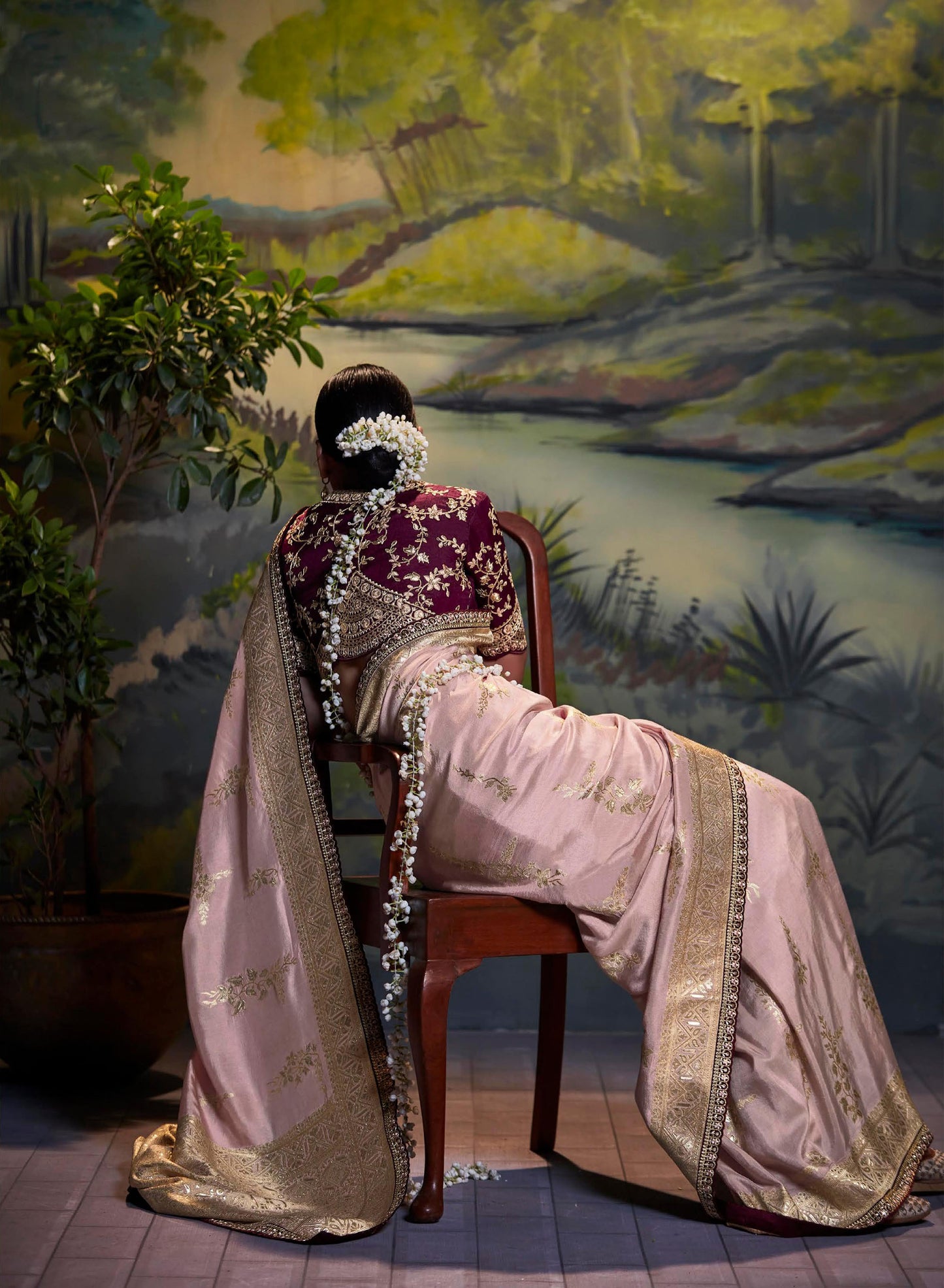 Dusty Rose Dola Silk Sequins embroidered Parnika Festive Saree