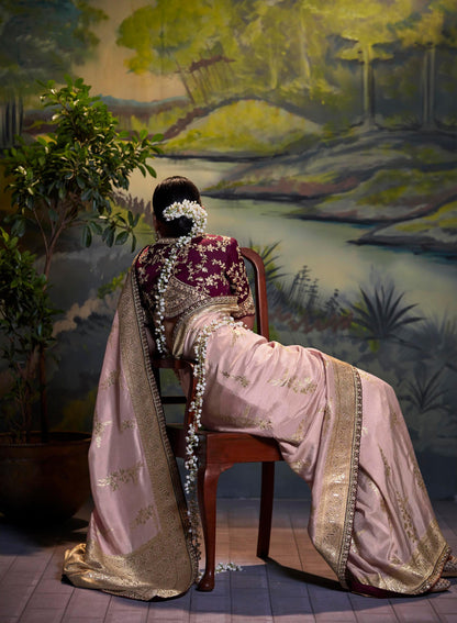 Dusty Rose Dola Silk Sequins embroidered Parnika Festive Saree