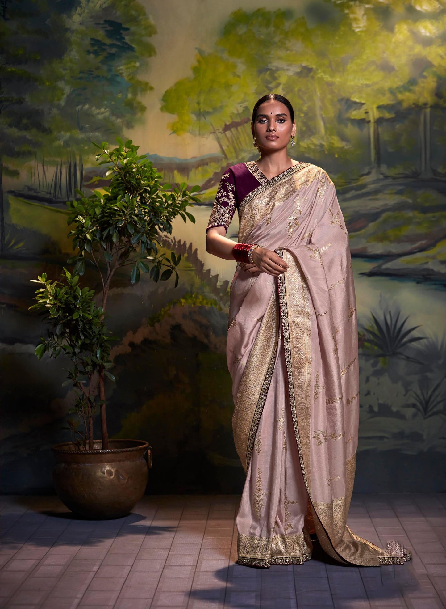 Dusty Rose Dola Silk Sequins embroidered Parnika Festive Saree