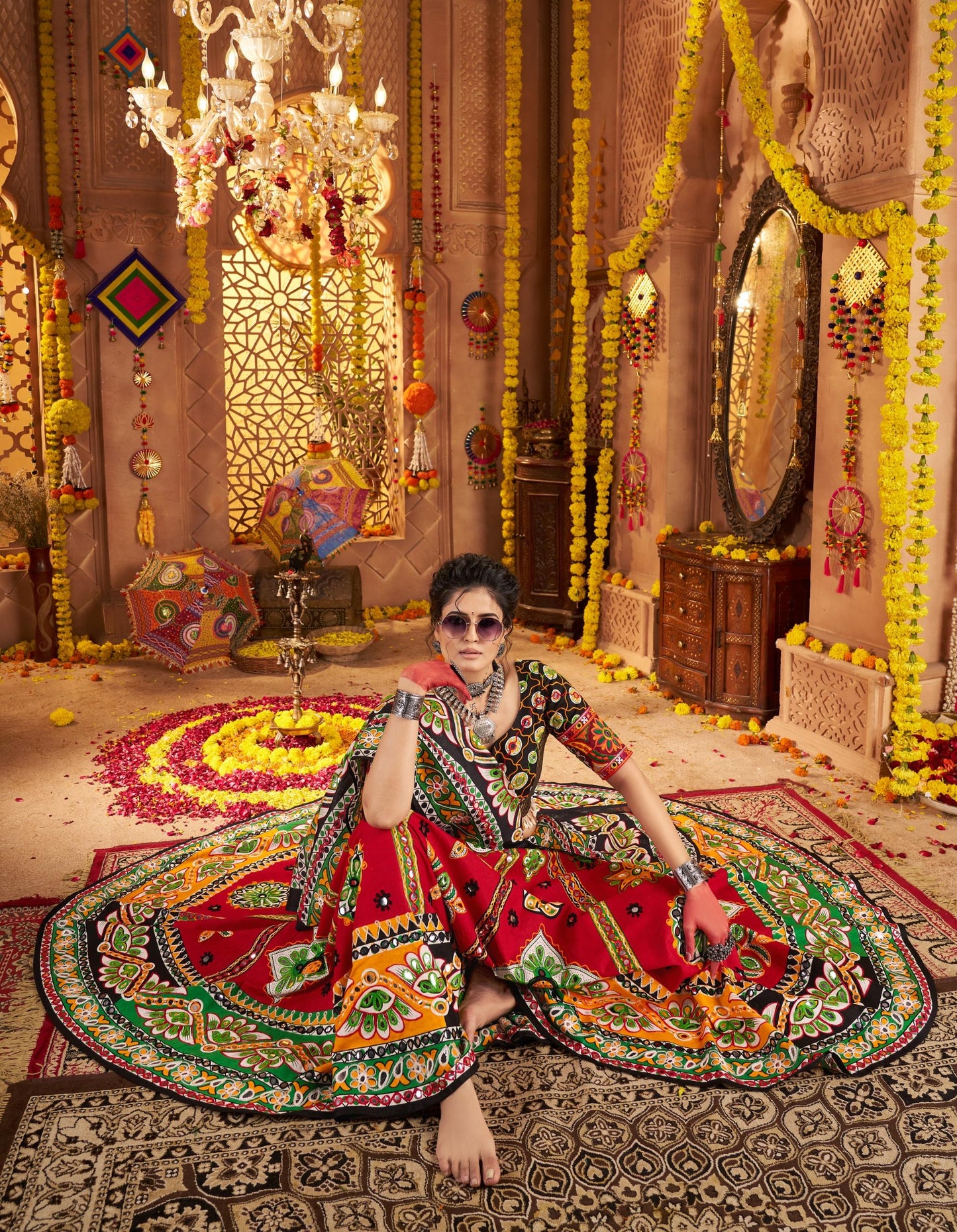 Maroon Organic Cotton Aari & Foil Work Navratri Chaniya Choli