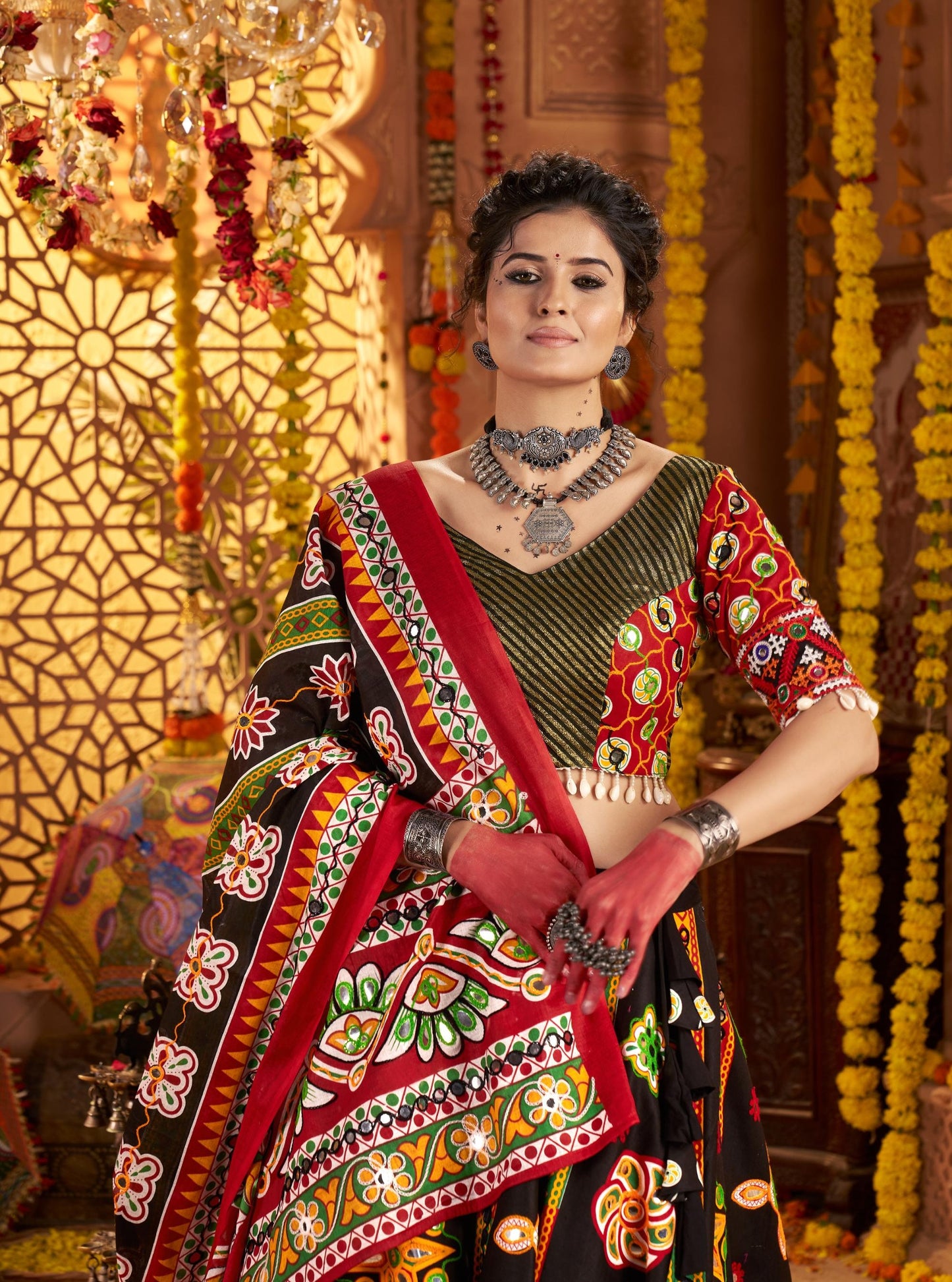 Black Organic Cotton Aari & Foil Work Navratri  Chaniya Choli