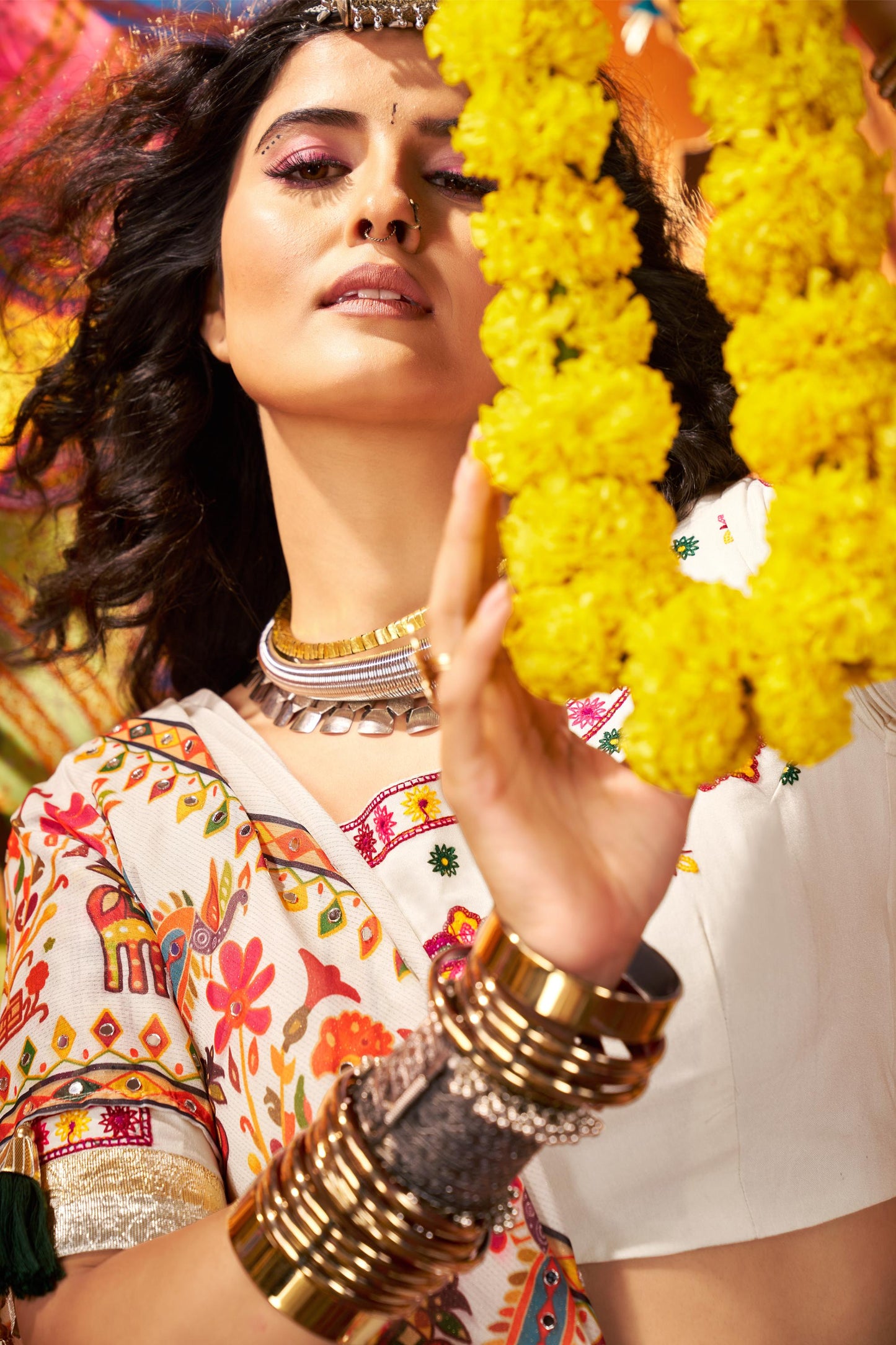 Multi Color Georgette & Viscose Cotton Mirror Work Navratri Chaniya Choli