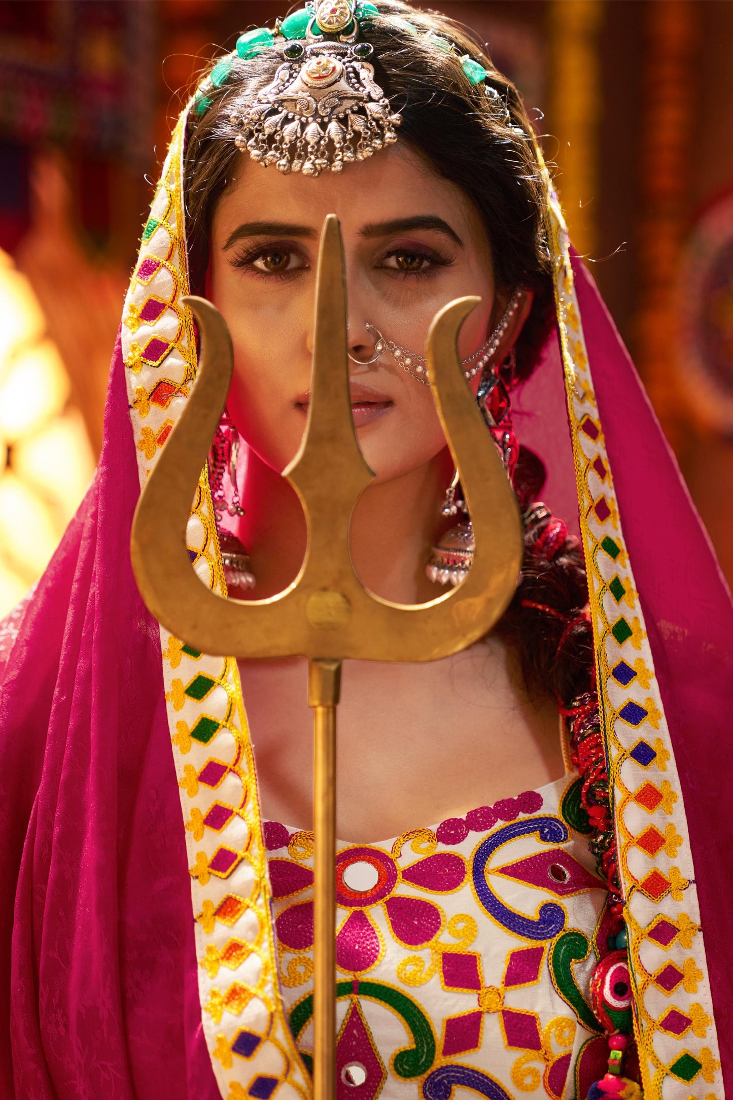 Multi Color Viscose Cotton Jacquard Weaving & Mirror Work Navratri Chaniya Choli