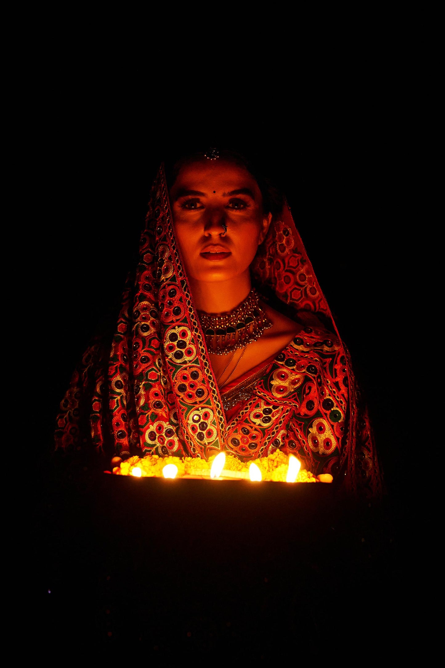 Fluorescent Green Viscose Cotton Thread Work Navratri Chaniya Choli