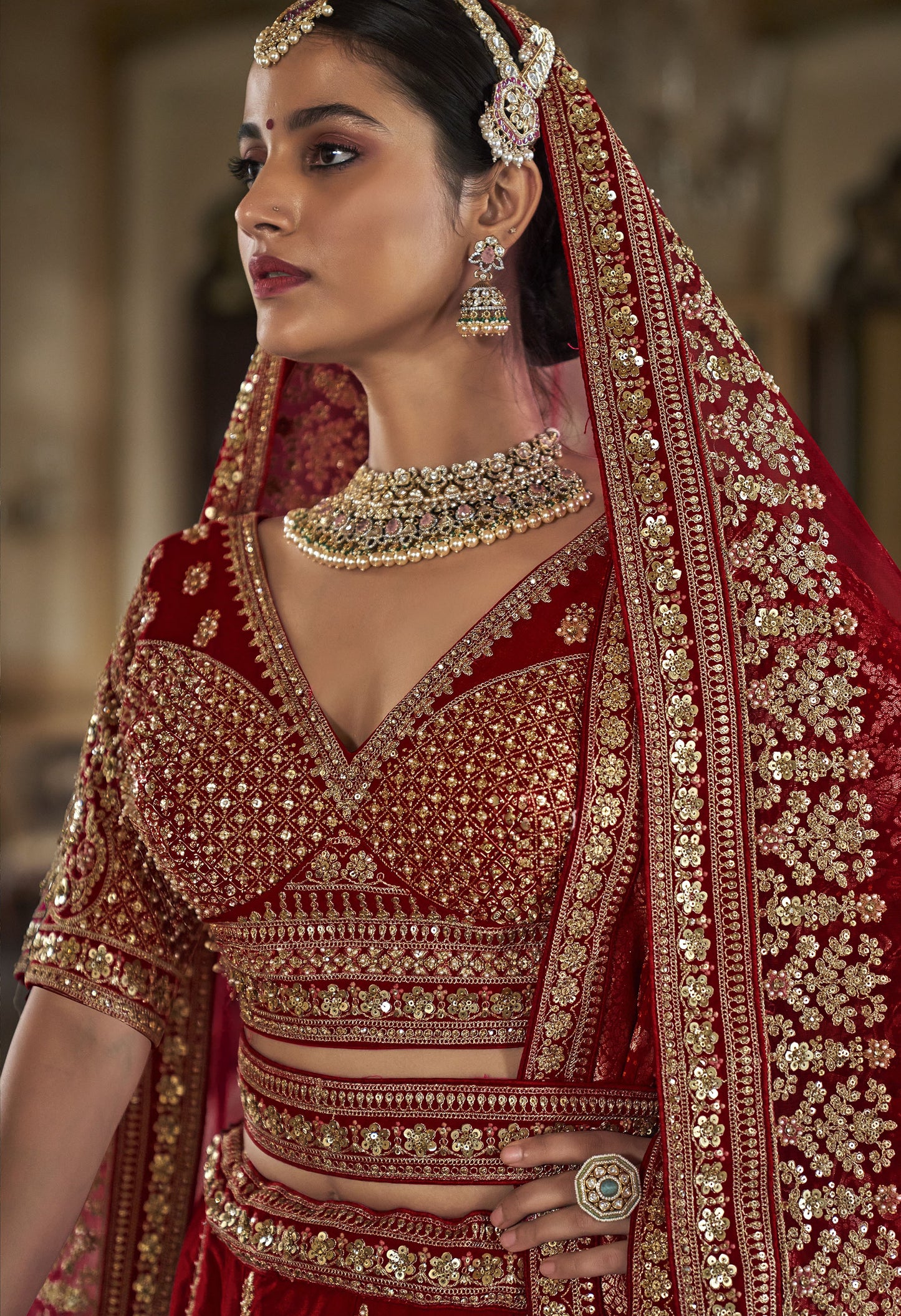 Red Banarasi Silk Heavy Zari Embroidery Bridal Lehenga