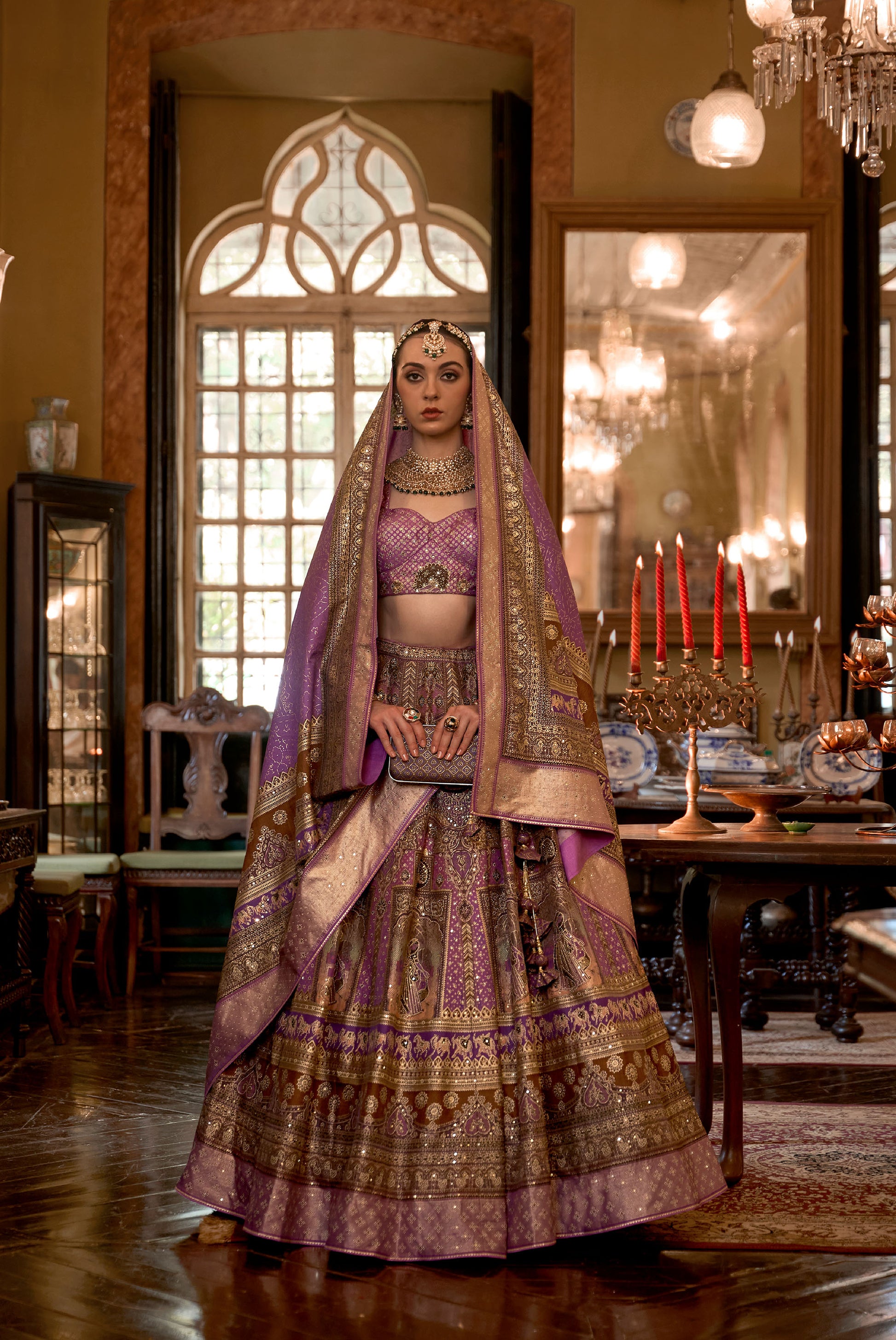 Beautiful Purple Color Silk Stone Work Bridal Lehenga