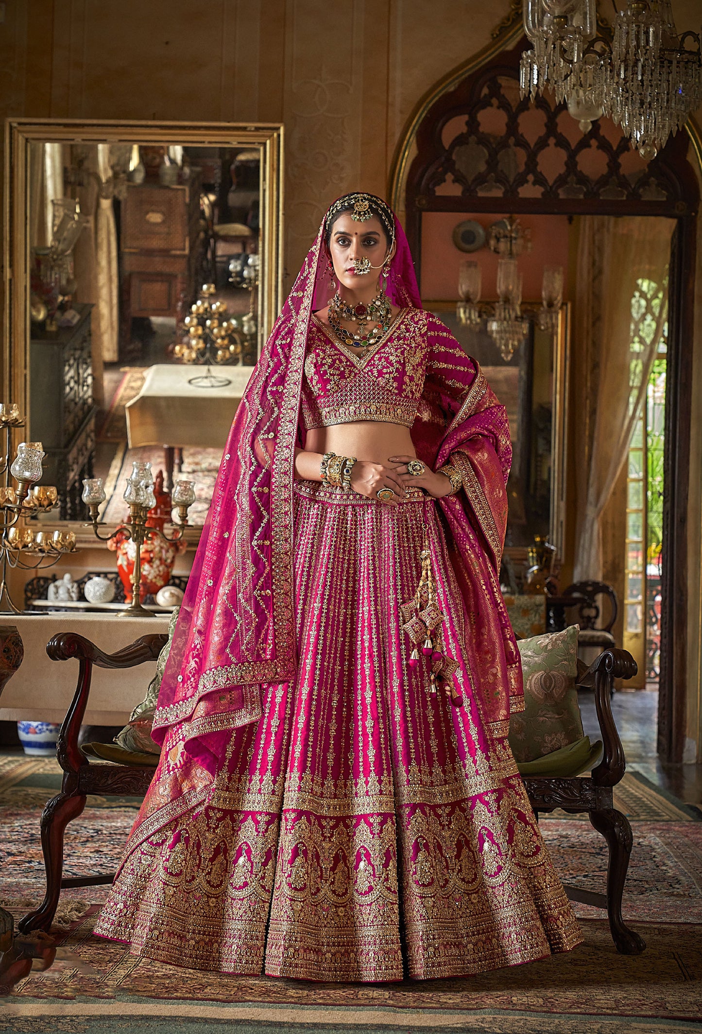 Pink Colour Banarasi Silk Sequins and Pearl Embroidery Wedding Lehenga
