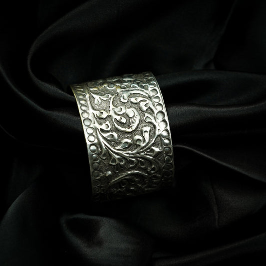 Zevar Club Silver Plated Jiya Handcrafted Adjustable Oxidised Kada Bracelet