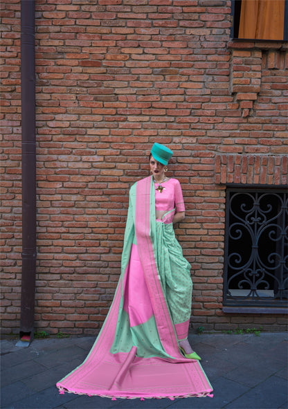 Green Pink Koche Soft Silk Handloom Saree