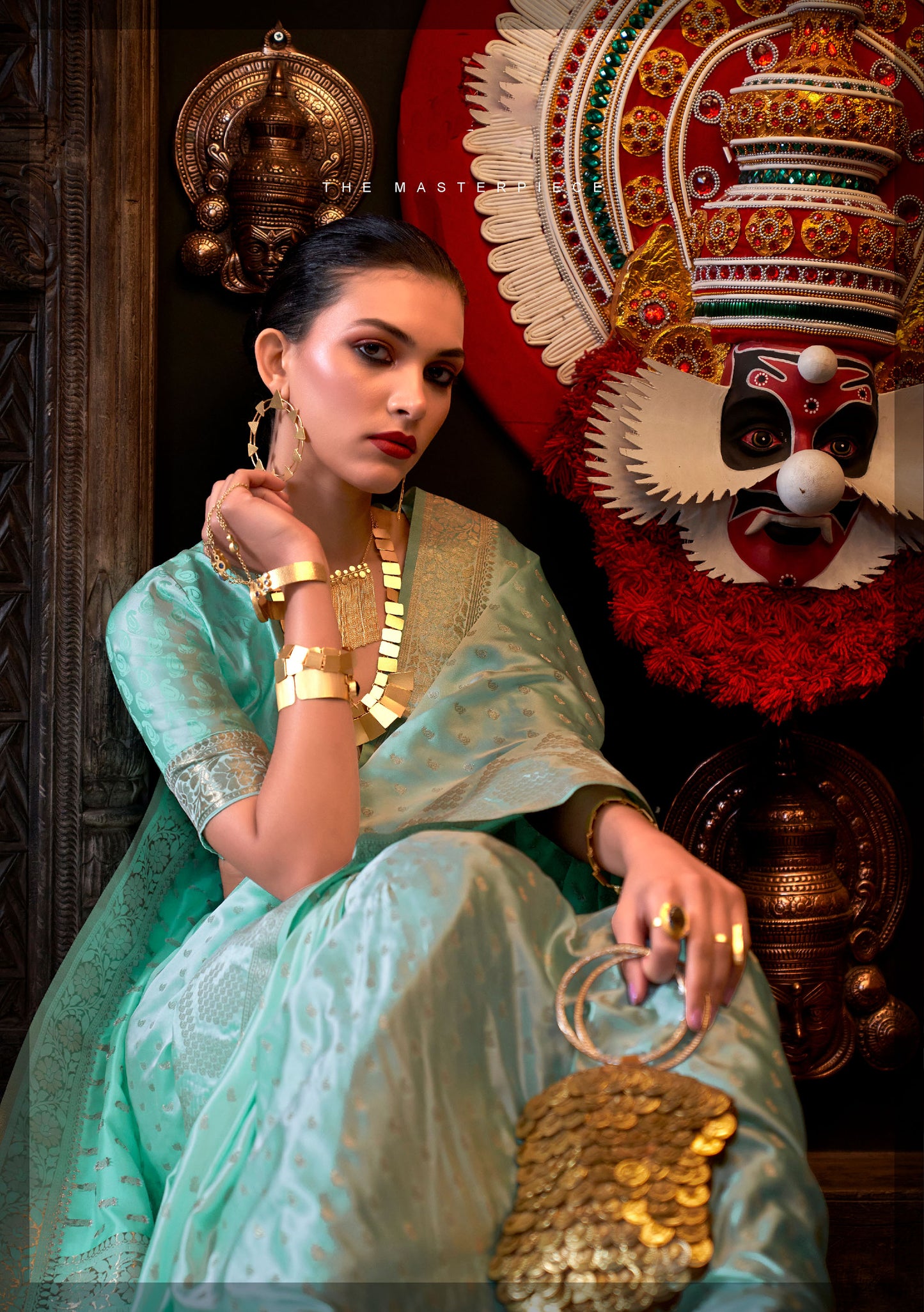 Turquoise Kontina Satin Crepe Saree