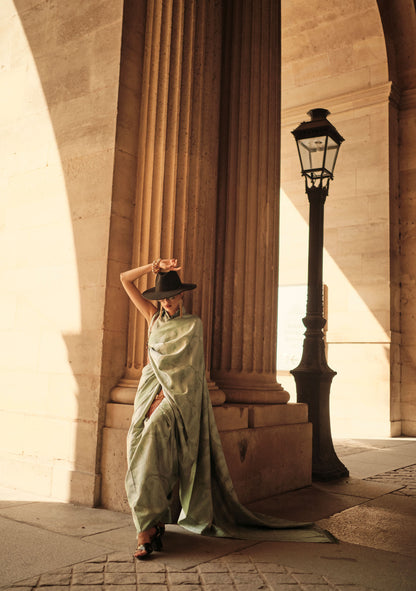 Mint Green Kyha Pure Satin Handloom Saree