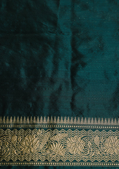 Teal Handwoven Kadwa Katan Pure Silk Saree - Panaya
