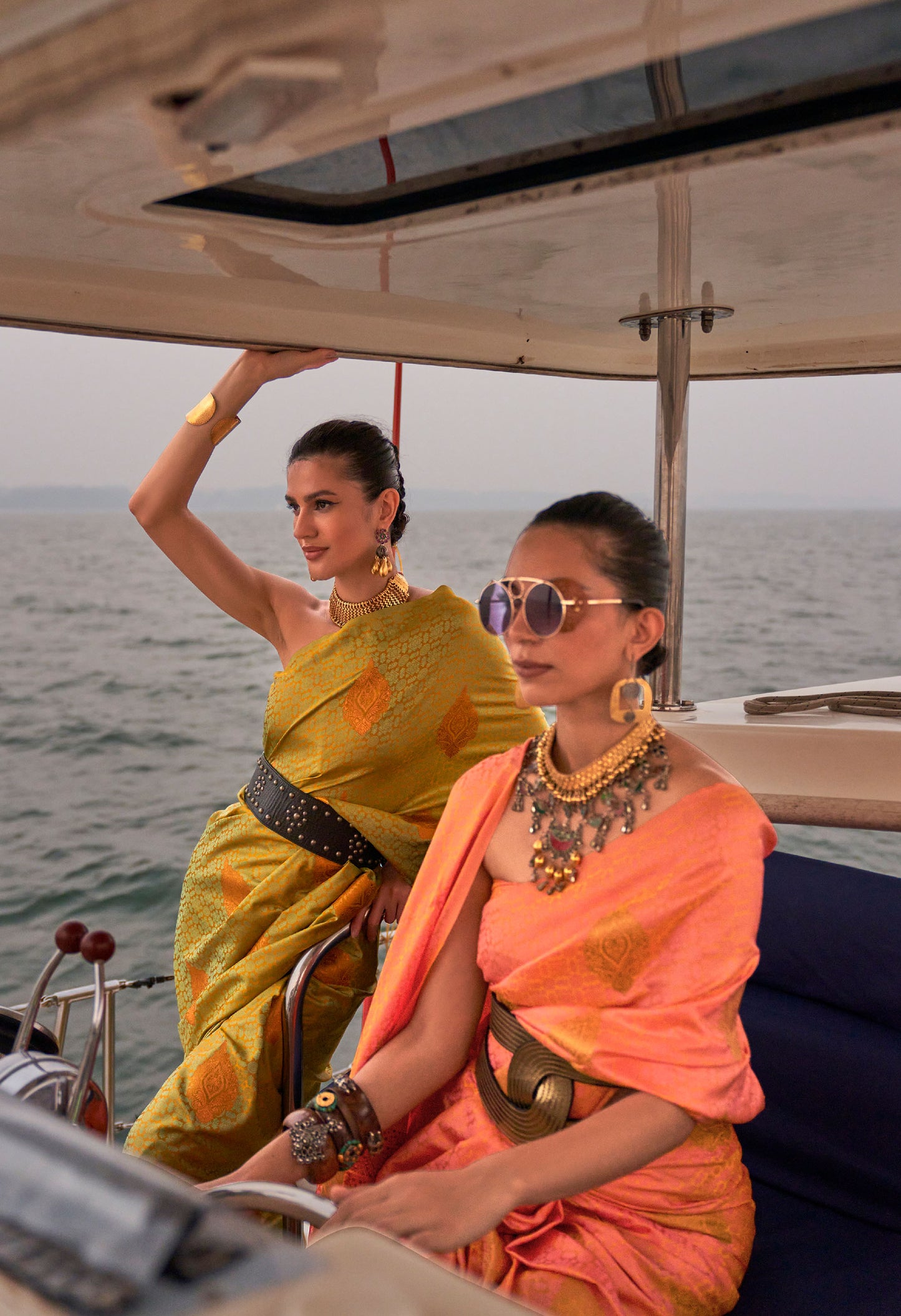 Orange Kokoro Satin Two tone handloom weaving saree